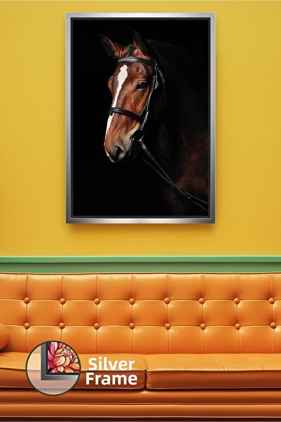 KOSS Dijital Fundal negru, portret de cal, figură puternică de animal, artă d...