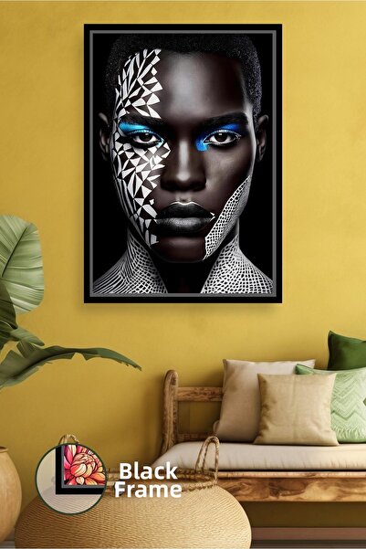 KOSS Dijital Pictură pe pânză înrămată cu fundal negru și detaliu albastru, c...