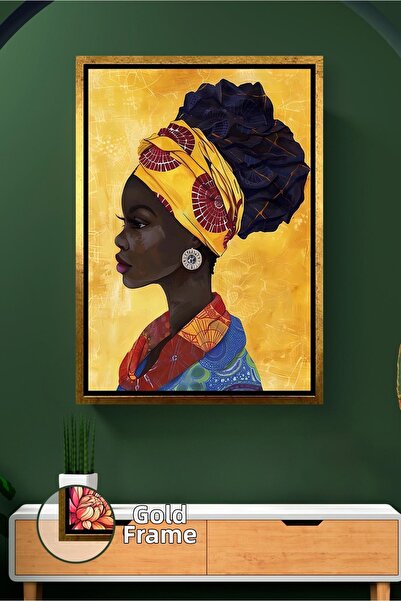 KOSS Dijital Portret lateral de femeie afro inspirat de Africa, decor etnic p...