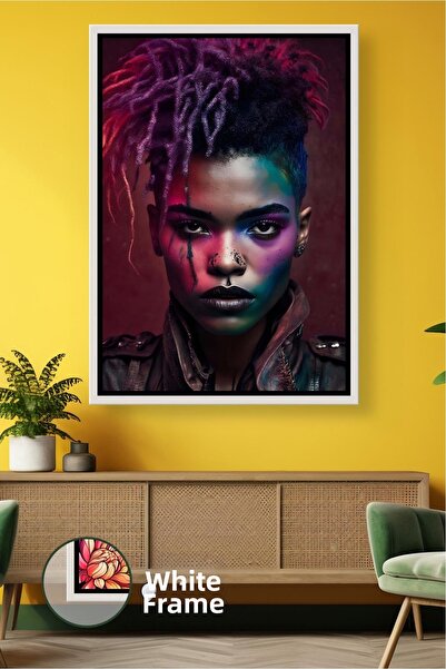 KOSS Dijital Portret de femeie africană cu schimbare de culoare, păr violet-r...