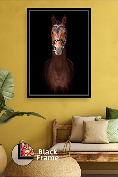 KOSS Dijital Pictură pe pânză cu portret de cal nobil pe fundal negru, artă a...