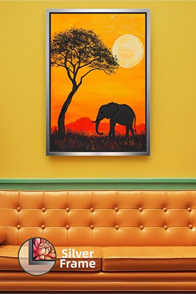 KOSS Dijital Figurină de elefant african, peisaj la apus de soare, natură, te...