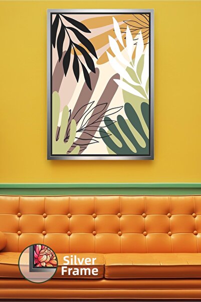 KOSS Dijital Tablou de pânză înrămat cu model de frunze în stil boho, decoraț...