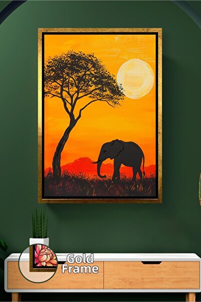 KOSS Dijital Figurină de elefant african, peisaj la apus de soare, natură, te...