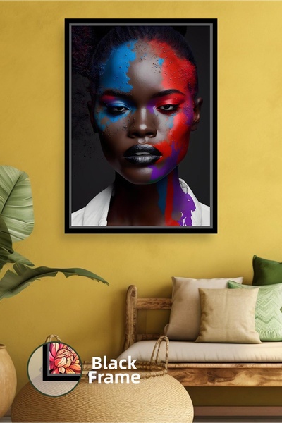 KOSS Dijital Portret colorat al femeii africane, cu efect de vopsea albastru ...