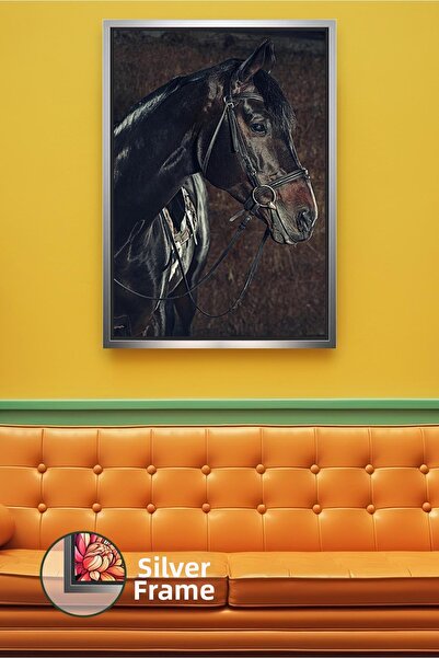 KOSS Dijital Figurină de cal negru nobil, portret de animal cu ochi adânci, d...