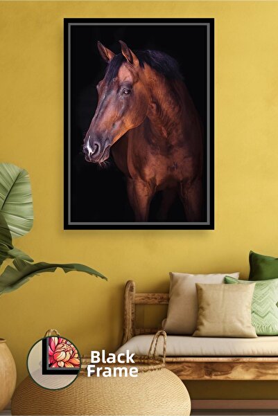 KOSS Dijital Portret de cal maro cu fundal negru, artă de perete cu tematică ...
