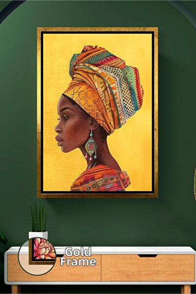 KOSS Dijital Portret de femeie africană din profil lateral, decor etnic, deco...