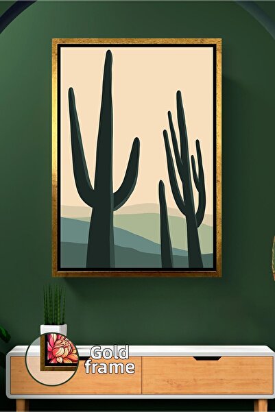 KOSS Dijital Peisaj simplu de deșert cu siluete lungi de cactus boemi, pictur...