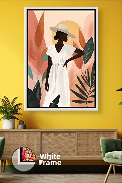 KOSS Dijital Siluetă de femeie afro cu pălărie, decor de salon în stil boem, ...