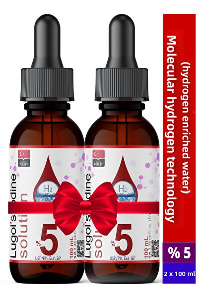 Dolar Kimya محلول لوجول 5% |   2 × 100 مل |   زجاجة بقطارة زجاجية (ليوجول بدر...