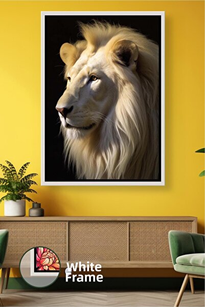 KOSS Dijital Pictură cu leu alb, profil lateral, decor de perete de lux, pict...