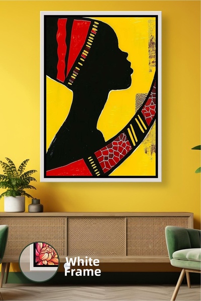 KOSS Dijital Figura abstractă de femeie africană, siluetă neagră cu fundal ga...