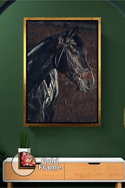 KOSS Dijital Figurină de cal negru nobil, portret de animal cu ochi adânci, d...