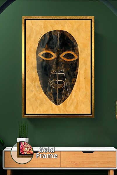 KOSS Dijital Artă abstractă în tonuri de aur negru cu figură de mască african...