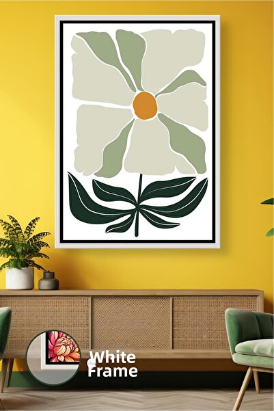 KOSS Dijital Πίνακας σε καμβά με κορνίζα σε πράσινο τόνο με μίνιμαλ φλοράλ ει...