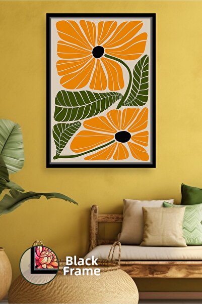 KOSS Dijital Decor de perete abstract cu model de flori și frunze boho portoc...