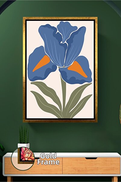 KOSS Dijital Μπλε λουλούδια εικονογράφηση Boho διακόσμηση τοίχου Πορτοκαλί λε...