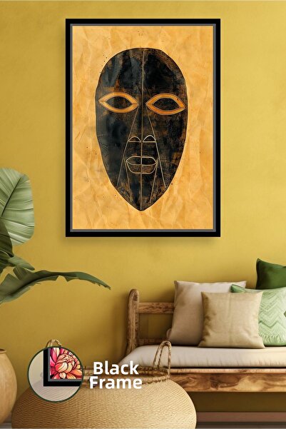 KOSS Dijital Artă abstractă în tonuri de aur negru cu figură de mască african...