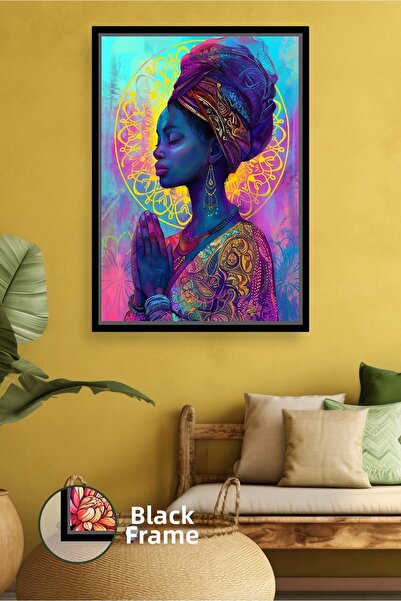 KOSS Dijital Figurină de femeie africană care se roagă, model etnic colorat, ...