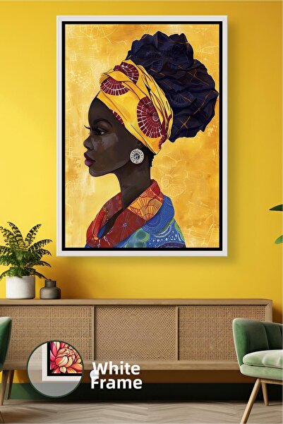 KOSS Dijital Portret lateral de femeie afro inspirat de Africa, decor etnic p...
