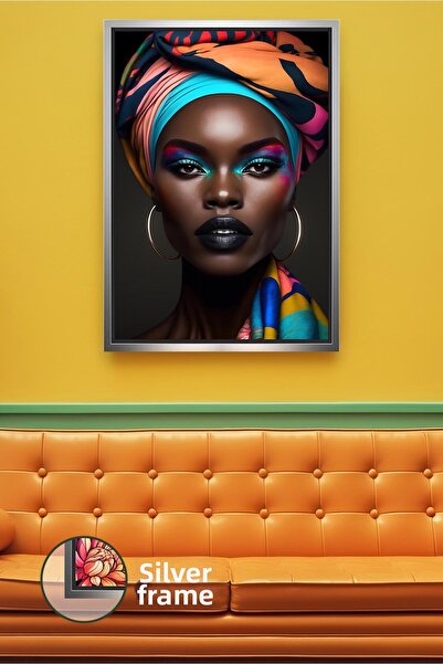 KOSS Dijital Portret de femeie cu eșarfă colorată și cercei, ornament de pere...