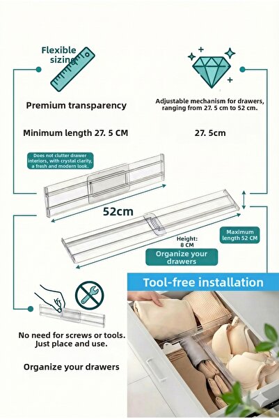 Kelira 8 Pieces Acrylic Transparent Telescopic Adjustable Drawer Organizer Or...