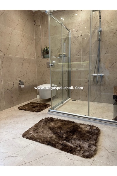 Doğuş Peluş Halı طقم سجاد حمام مكون من قطعتين من Batik Rabbit Brown ذو قاعدة ...