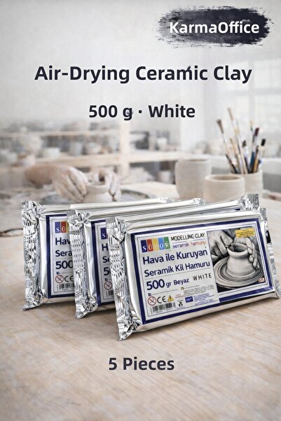 KarmaOfis Air Dry Ceramic Clay Dough 500 Gr White – Set of 5