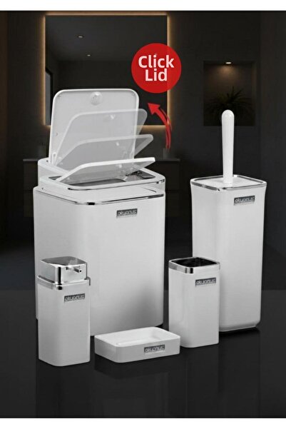 Okyanus Home White Square Chrome Rimmed 5 Piece Bathroom Set