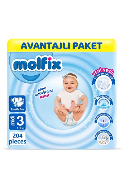 Molfix حفاضات أطفال مقاس 3 عبوة متوسطة الحجم 204 قطعة