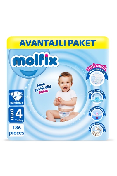 Molfix Baby Diapers Size 4 Maxi Advantageous Package 186 Pieces