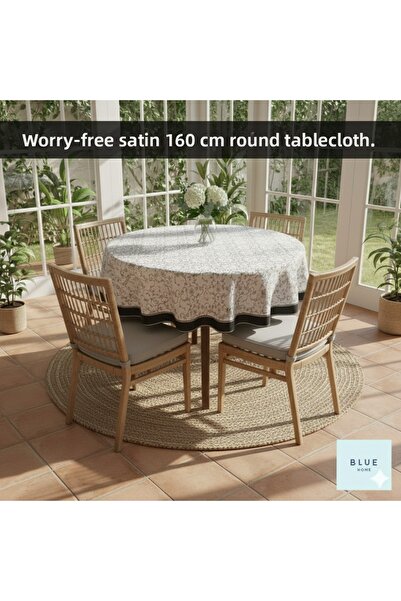 Blue Home Black Pearl Silvery Stress-Free Tablecloth 160 cm Round.
