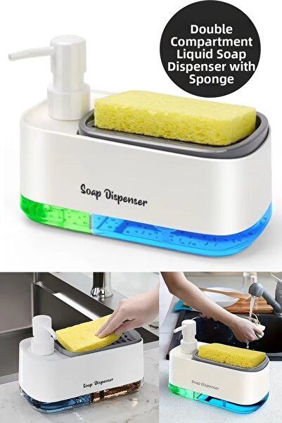 Kitchen Dream Double Chamber Liquid Soap Dispenser and Automatic Detergent Dispenser with Sponge Hand and Dish Soap Set Kitchen Bathroom