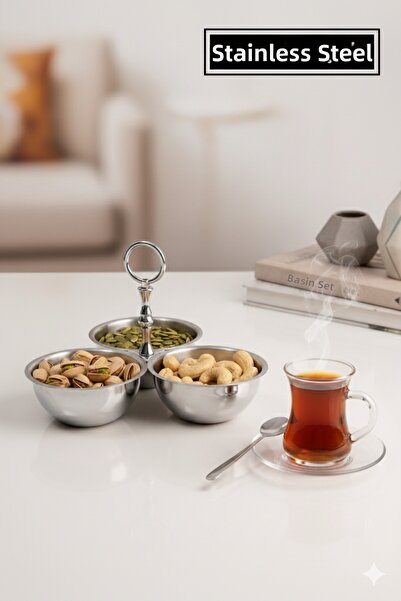 Fiyakalı Ürünler Atölyesi 3-Piece Snack Bowl Stainless Steel Jam Bowl Sauce B...
