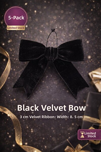 paşateks since 1995 şekil Black Velvet Bow 8.5 cm – 3 cm Velvet Ribbon – Pack of 5