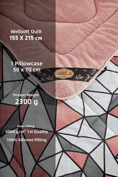MARLA HOME Geometric Patterned Single Reversible Welsoft Duvet Set Wellsoft Blanket Fluffy Soft Yo