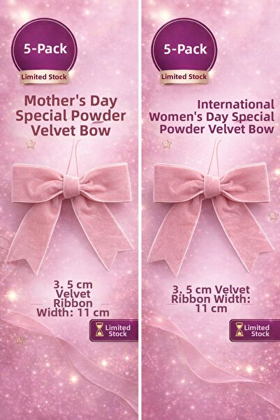 paşateks since 1995 şekil Special Powder Velvet Ribbon for March 8Th Women's Day – 3.5 cm Ribbon – 11 cm Width – Pack of 5
