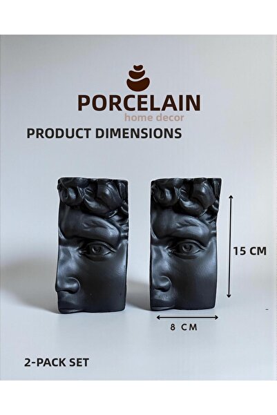 Porselian Σετ 2 διακοσμητικών αντίκες γλυπτών προσώπων, στήριγμα βιβλίων και ...