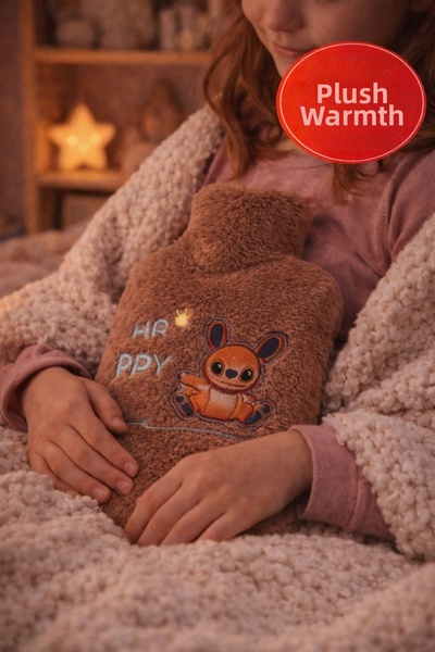 TOYFEST حقيبة ماء ساخن مع غطاء من القطيفة سعة 500 مل باللون البني - مدفأة آمن...