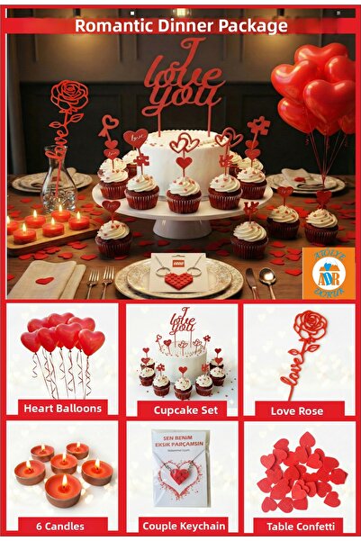 Atölye Doruk Valentine's Day Romantic Dinner Set Heart Balloon Candle Birthda...