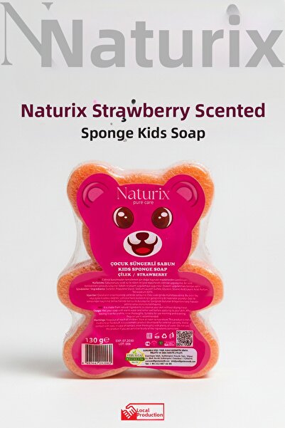 Naturix صابون الأطفال إسفنجة على شكل دمية دب بالفراولة للعناية اللطيفة بالبشر...