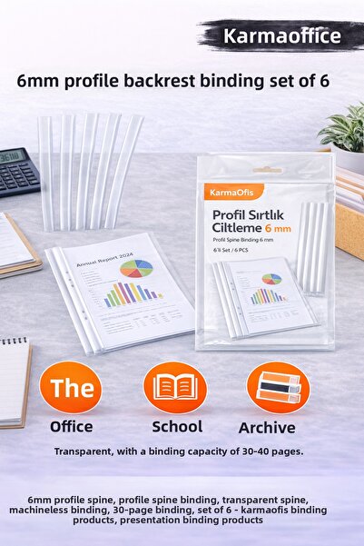 KarmaOfis 6mm Profile Spine Binding Set of 6 – Transparent, 30-40 Page Bindin...