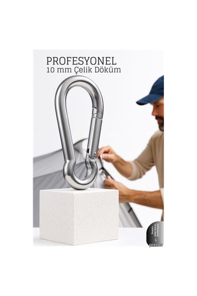 Fırsatkolik Steel Side Opening 6 Li Carabiner -10 mm Secure Lock for Camping ...