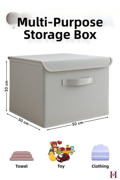 HURCEVİM 2 Pieces - Gray Multi-Purpose Box Storage Container - 30 X 30 X 30 cm - Upright Toy Box - Organizer