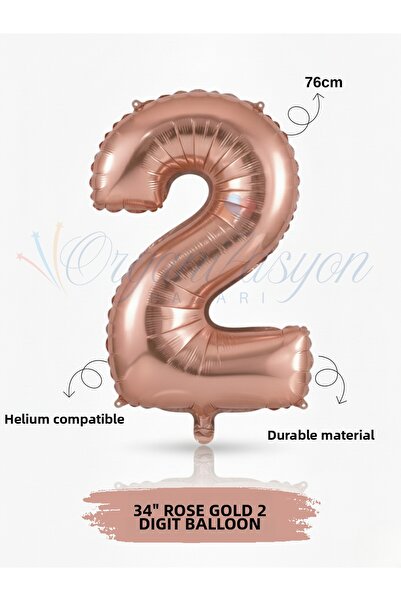 Organizasyon Pazarı 34 Inch 2 Rose Gold Number Foil |   Number Foil Balloons ...