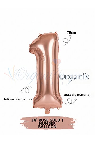 Organizasyon Pazarı 34 Inch 1 Rose Gold Number Foil |   Number Foil Balloons ...