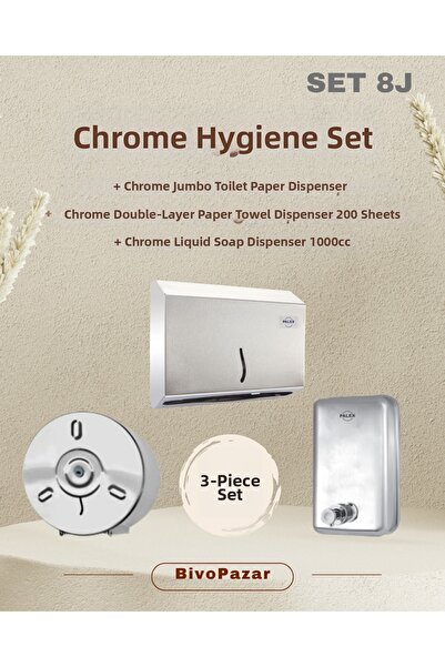 Palex 3-Piece Jumbo Hygiene Set Krom (Liquid Soap Dispenser + Jumbo Toilet Di...
