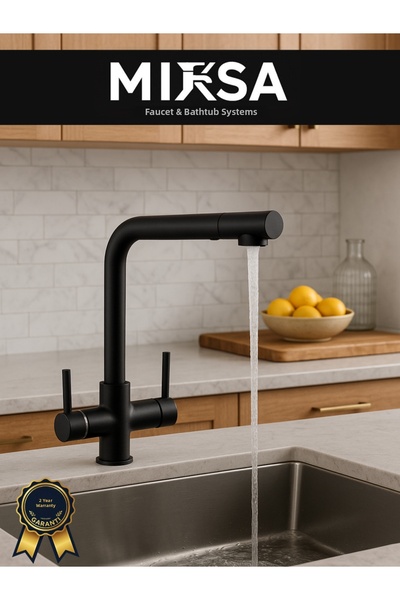 MİXSA Luxury Purified Black 3-Way Kitchen Sink Faucet (Hot-Cold Inlet, Brass ...