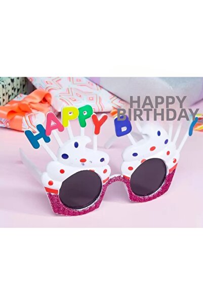 ArkhenX Happy Birthday Written White Fuchsia Color Party Glasses 12x7 Cm
